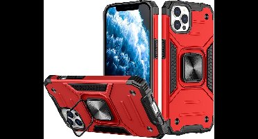 Hoesje Geschikt voor iPhone 13 - Heavy Duty Armor Hoesje met Kickstand ringhouder – Rood