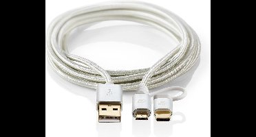 2-in-1-Kabel - USB 2.0 - USB-A Male - USB-C Male - 480 Mbps - 1.00 m - Verguld - Rond - Gevlochten - Aluminium - Cover Window Box