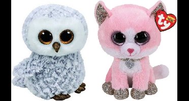 Ty - Knuffel - Beanie Boo's - Helena Husky & Fiona Pink Cat