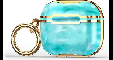 Shieldcase Case - beschermhoes geschikt voor Airpods 3 TPU marmer hoesje - optimale bescherming - aqua/goud