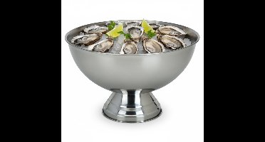 Excellent Houseware Serveerschaal - oesters/zeevruchten - op voet - zilver - rvs - 39 x 24 cm