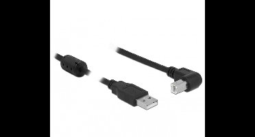 USB-A naar USB-B haaks (beneden) kabel - USB2.0 - tot 2A / zwart - 2 meter