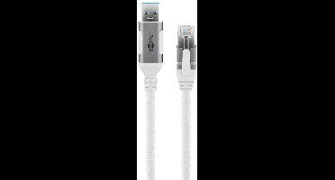 USB-A (m) naar RJ45 (m) - Gigabit Ethernet Kabel - Nylon Sleeve - 1.5 meter - Wit