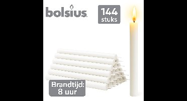 Bolsius - Set van 144 stuks - Dinnerkaarsen 180 × 22 mm – Wit – ± 8 uur brandtijd – Klassieke tafelkaarsen in bulkverpakking