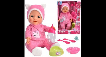 Lalka New Born Baby Słodki Bobas w Kociej Piżamie 30 cm z Akcesoriami