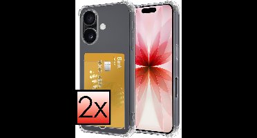 Hoesje - 2 Stuks - Geschikt voor Apple iPhone 17 - Met Pashouder en Kaarthouder - Telefoon Hoes Shockproof - Siliconen Case - Back Cover - Shock Proof - Pasjes Houder - Transparant