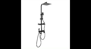 Badkraan – Badmengkraan – Douchekraan – Badthermostaat – Mengkraan – Wandmontage – Met Handdouche – Waterbesparende Stopknop – Krasbestendig Zwart Design