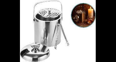 Hi IJsemmer met Deksel en Tang - RVS Dubbelwandig - 20 cm