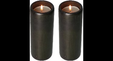 Lesli Living Kaarsenhouders/waxinelichtjes houders - 2x - bamboe - zwart - H20 cm - theelicht houder