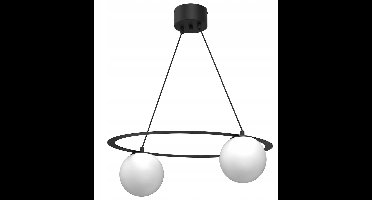 Luminex Ballo Hanglamp - Zwart Mat, 2 Witte Glazen Bollen, E27