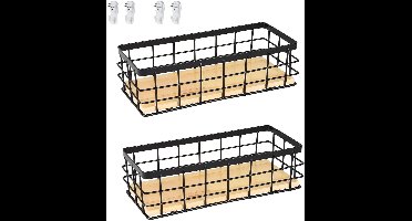 Azomor® Set van 2 multifunctionele metalen draadmanden met houten basis voor thuis