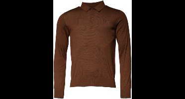 Long Sleeve Knitted Polo Shirt Classic Style - Brown Sweaters