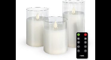 FlinQ LED Kaarsen met Bewegende Vlam in Smoked Glass - Inclusief Afstandsbediening met Timer en Dimfunctie - Nep Kaarsen met Flikkerende Vlam - Dinerkaarsen - 3 stuks - Transparant