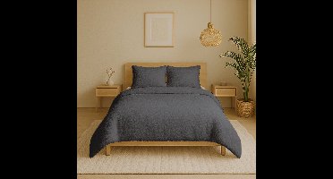 Zydante® Dekbedovertrek Teddy 240x220 cm - Anthracite - met 2 Kussenslopen