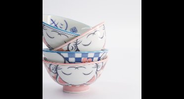 Tokyo Design studio Kawaii Lucky Cat Blue/Pink Ricebowl Giftset 4pcs 11.3x5.8cm
