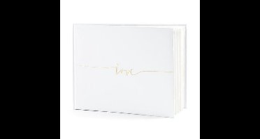 Gastenboek/receptieboek Love - Bruiloft - wit/goud - 24 x 18,5 cm