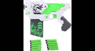 Eddy Toys Shooter Speelgoedpistool met zachte Foampijlen Wit/groen 27,5 Cm