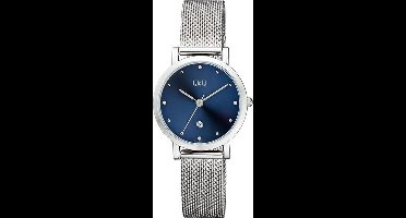 Q&Q dames horloge A419J212 Zilverkleurig/Blauw met Datum
