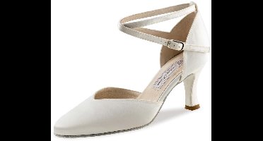 Werner Kern Betty Bruidsschoenen Wit Satijn - Suede zool voor binnen - Flare hak 6,5 cm - Witte Dansschoenen Dames - Dichte Neus - Werner Kern Bridal - Wit - 39 1/3