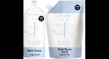 Naïf Baby - Badschuim Set - Babyverzorging - Navulverpakking + Fles - Natuurlijke Ingrediënten - 500ml