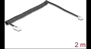 Delock Telephone Cable / Coiled Cable RJ11 plug to RJ45 plug black 2 m