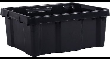 EDA Opbergbox/opbergkrat 20 L - zwart - kunststof - L43 x B34 x H17 - stapelbaar/nestbaar - opbergbak - opbergen