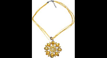 Ketting met ronde hanger bloem blaadjes strass stenen oranje #2