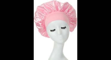 New Age Devi - Satijnen Nachtrust Cap - Breedgerande Unisex slaapmuts licht roze