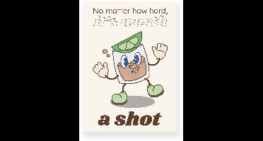 Poster 30x40 cm - Dansend Shotglas - Illustratie - Groen - Beige - Cartoon - Motivatie - Muurdecoratie - Wanddecoratie