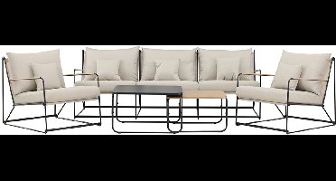 Palazzo lounge set 1 bank, 2 stoelen, 2 salontafels zwart.