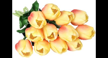 Countryfield Countryfield Kunstbloem Tulp Tulipa - 5x - 44 cm - geel/fuchsia - Real Touch - kunst zijdebloemen