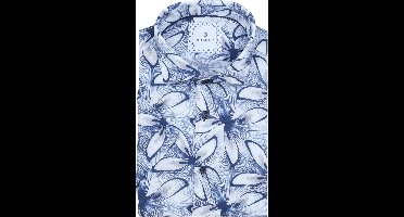 Blue Industry Short Sleeve Overhemd Linnen Print Blauw - Maat 40 - Heren - Overhemden Casual