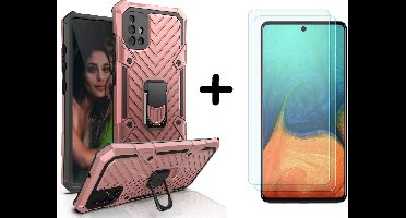 Hoesje Geschikt Voor Samsung Galaxy A71 hoesje nieuw Schokbestendige ring armor Rose Goud - Screenprotector Galaxy A71 2X tempered Glass