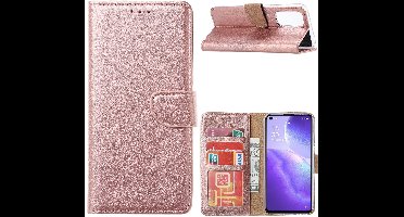 Hoesje Geschikt voor Oppo Reno5 5G - Hoesje Bookcase Rose Goud - Portemonee hoesje case met Pasjeshouder