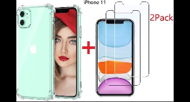 Ntech hoesje Geschikt voor iPhone 11 Anti Shock Hoesje + 2X Screenprotector