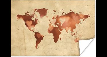 Poster Wereldkaart - Marmer - Hart - 30x20 cm