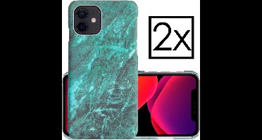 Hoes Geschikt voor iPhone 11 Hoesje Marmer Back Case Hardcover Marmeren Hoes Marmer - Groen - 2 PACK