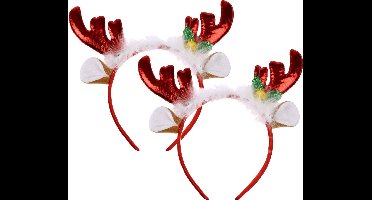 Home & styling Kerst diadeems/haarbanden- 2x - rendier gewei met oren - rood - polyester