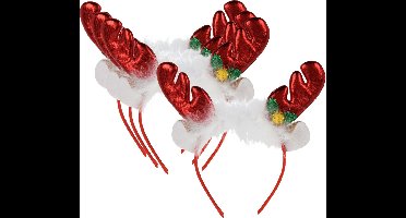 Home & styling Kerst diadeems/haarbanden - 4x - rendier gewei met oren - rood - polyester