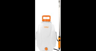 Toolland Drukspuit/Rugspuit, elektrisch, herlaadbare batterij, telescopische lans, regelbare sproeikop, gewatteerde schouderriemen, 12 liter, wit/oranje/zwart