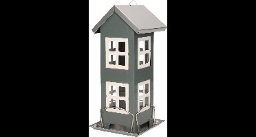1x Tuinvogels hangende voeder silo/voederhuisje grijs - 13 x 13 x 27 cm - Winter vogelvoer huisjes