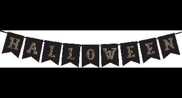 Vlaggenlijn Halloween - Decoratie - Versiering - Vlaggetjes - Slinger - 175 cm - Papier - zwart - goud
