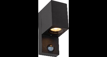 Lucide ZARO - Wandspot / Wandlamp Binnen/Buiten - 1xGU10 - IP65 - Beweging & dag/nacht sensor (uitschakelbaar) - Zwart