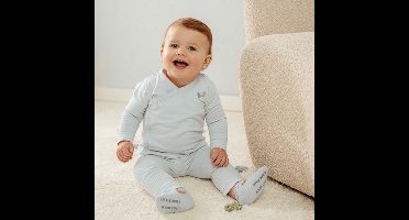 Little Dutch T-shirt - Maat 50 - Shirt overslag lange mouw Jongens - Baby Blue, Blauw - Forest Friends Newborn