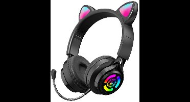 KINSI Schattige Kattenoor Over Ear Koptelefoon, Draadloze Bluetooth-hoofdtelefoon met RGB-verlichting & Bedrade Optie, Perfecte Luisterervaring