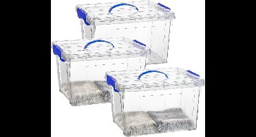 Plasticforte Opslagbox - 3x - met deksel - transparant blauw - 23.5 liter - 42 x 36 x 25 cm - kunststof - opbergdoos - opbergen