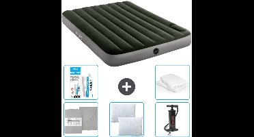 Intex Luchtbed - Twijfelaar - 137 x 191 x 25 cm - Groen - Inclusief Hoeslaken - Kussen - Pomp - Reparatieset en Kussenbeschermer