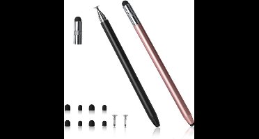 2 Dual-End High-Sensitivity Capacitieve Styluspennen met 8 Rubberen Punten voor Smartphones, Tablets en Touchscreen-Apparaten