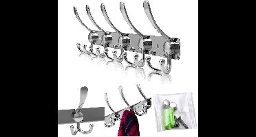 New Age Devi - Wandkapstok met 15 RVS haken voor een opgeruimde en stijlvolle ruimte - inclusief bevestigingsmateriaal en zilverkleurige wandhaken