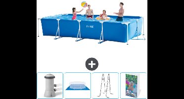 Intex Rechthoekig Frame Zwembad - 450 x 220 x 84 cm - Blauw - Inclusief Zwembadfilterpomp - Grondzeil - Ladder - Zwembadgids